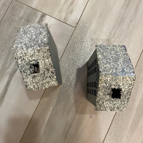 Pair of Tall Galvanized Tin Merry Christmas Houses with Faux Snow on Roof - Picture 8 of 10